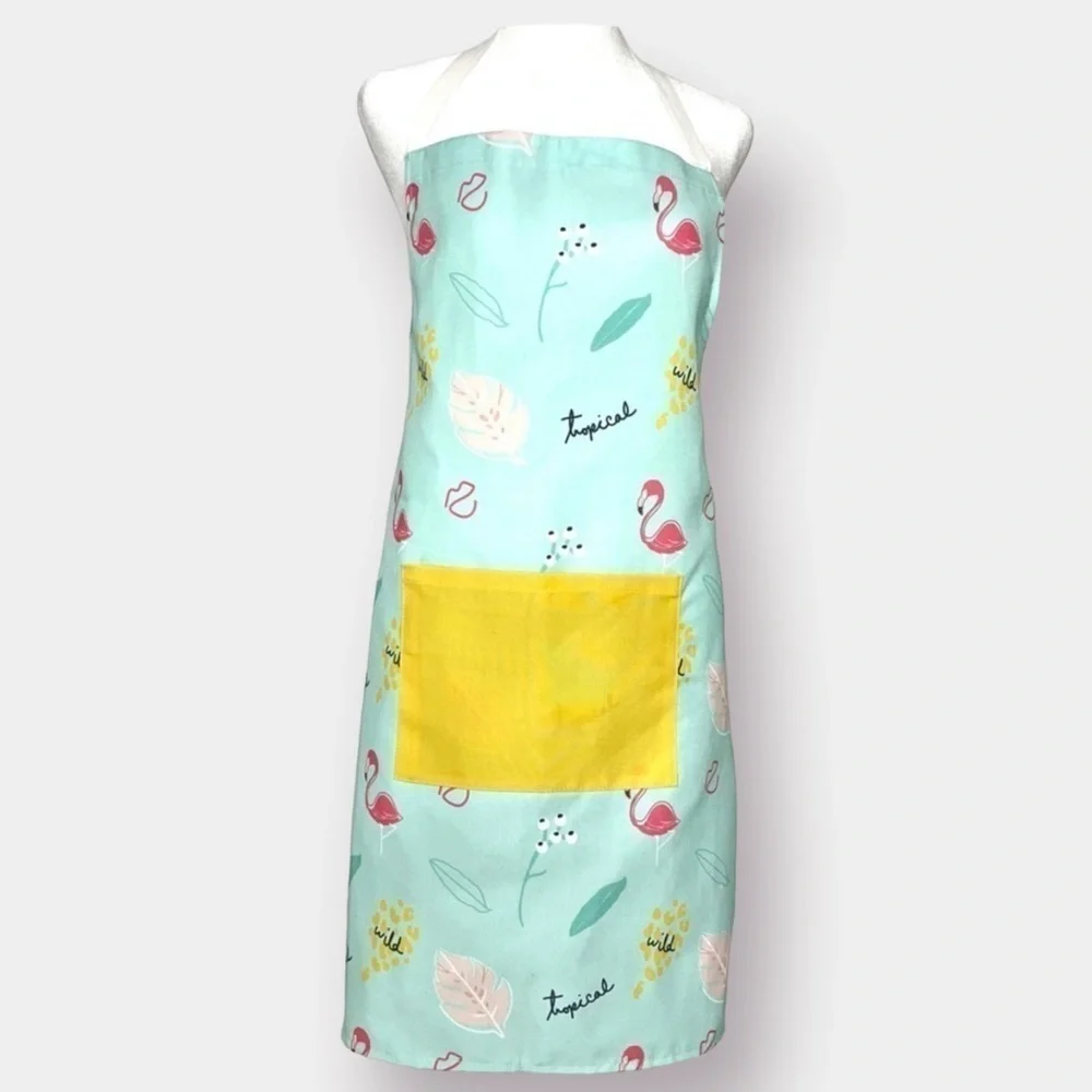 NEW Flamingo Teal Yellow Apron with Pocket